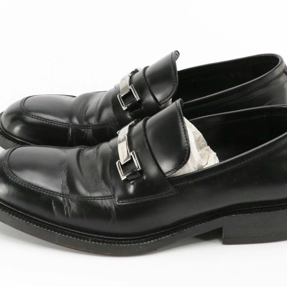 Men's Gucci Shiny Black Leather Horsebit Loafers in Box - Picture 3 of 5